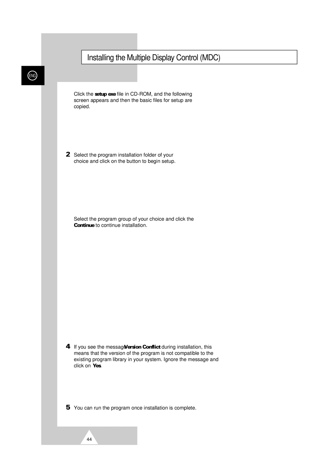 Samsung PS-50P2HT manual Installing the Multiple Display Control MDC 