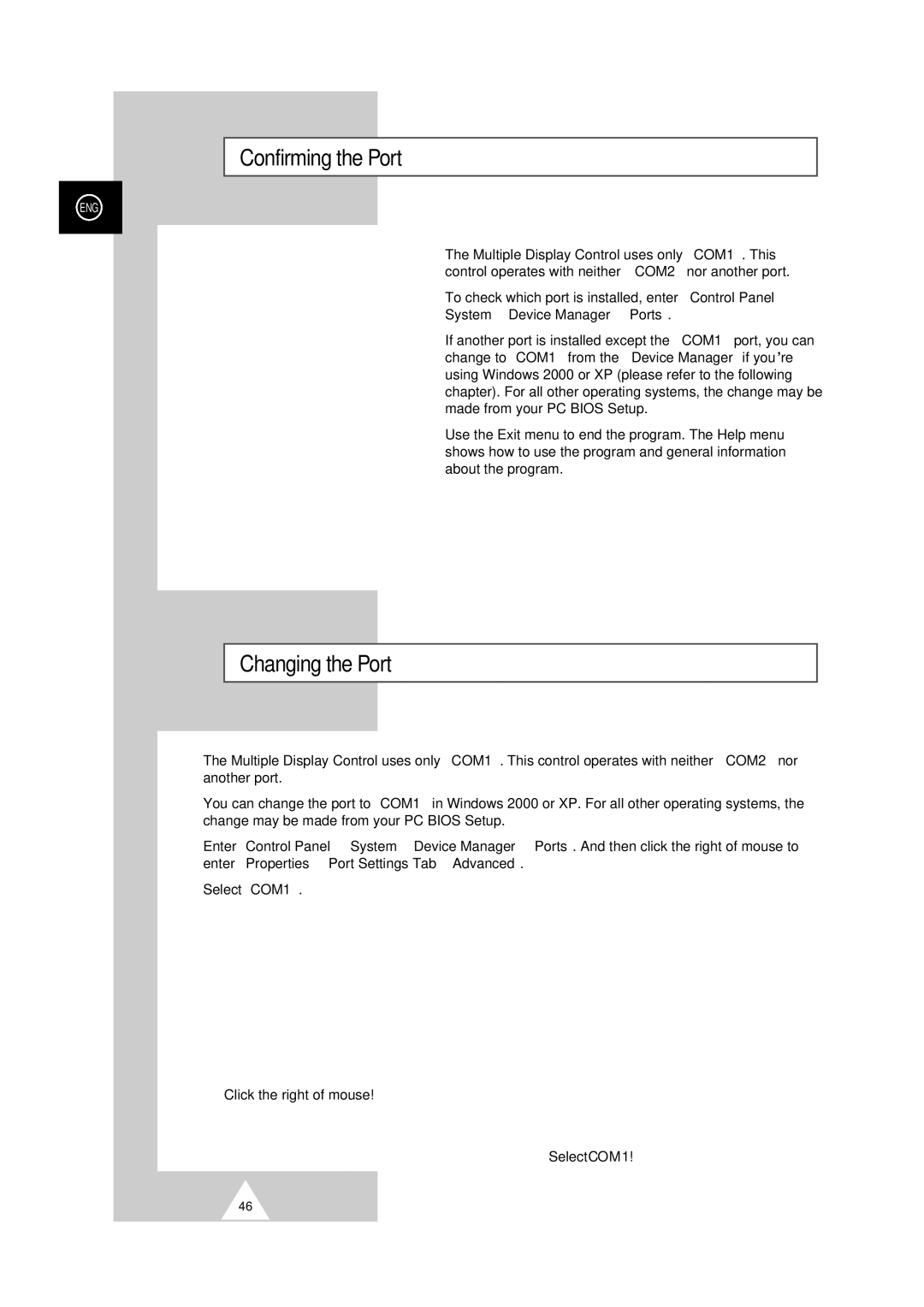 Samsung PS-50P2HT manual Confirming the Port, Changing the Port 