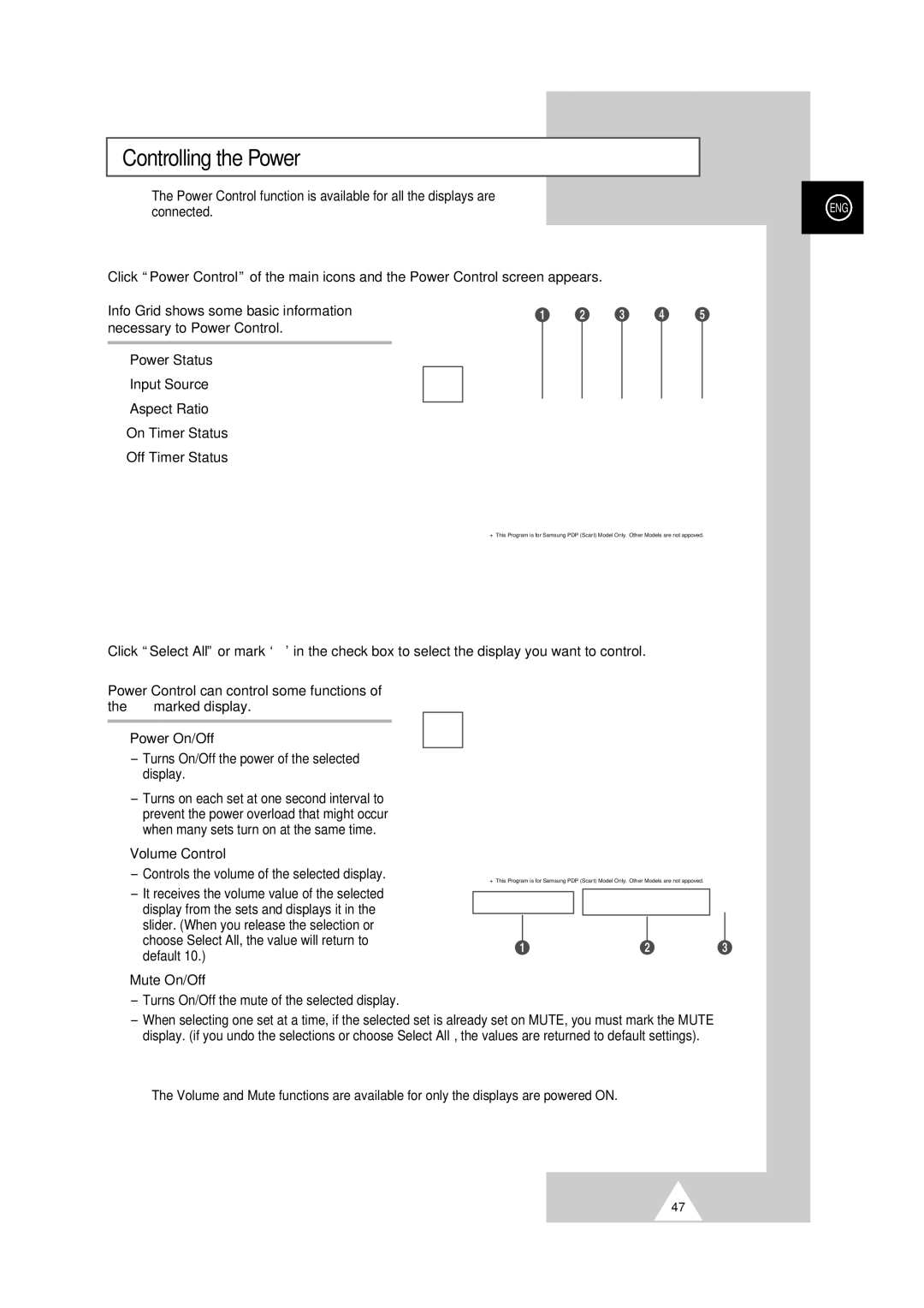 Samsung PS-50P2HT manual Controlling the Power, Power On/Off, ´ Volume Control, Mute On/Off 