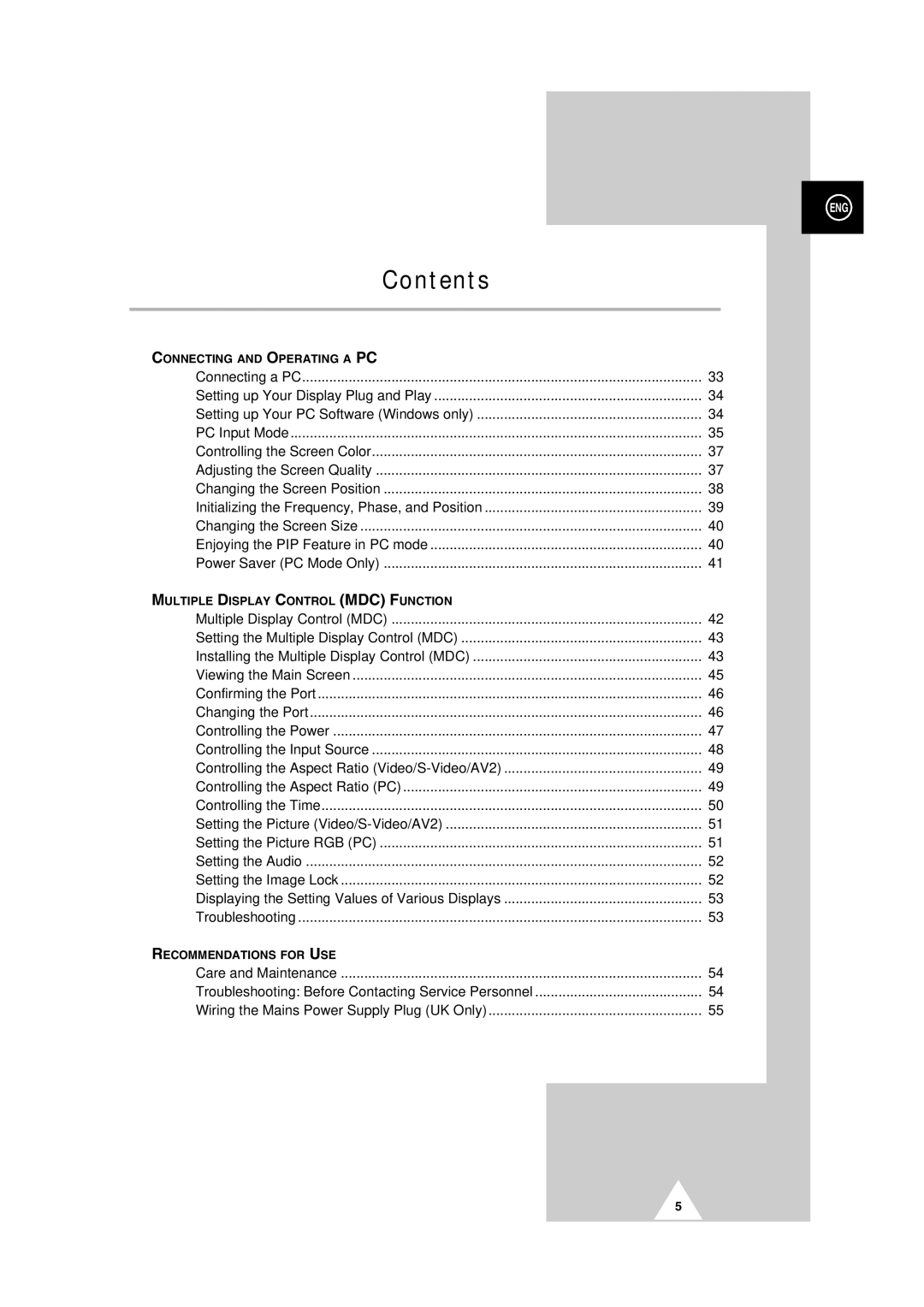 Samsung PS-50P2HT manual Contents 