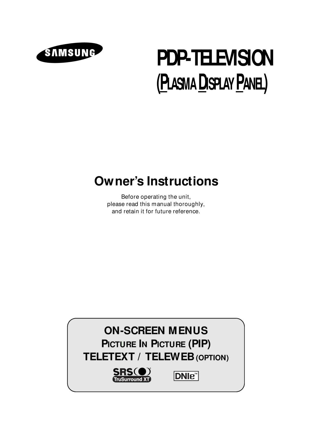 Samsung PS-50P4H manual Pdp-Television 