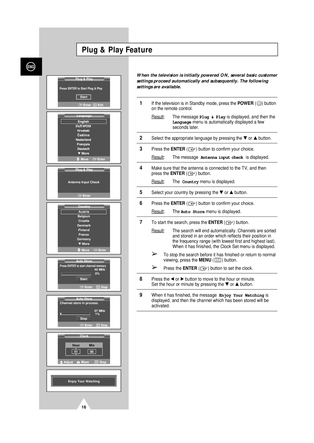 Samsung PS-50P4H manual Plug & Play Feature, To start the search, press the Enter button 