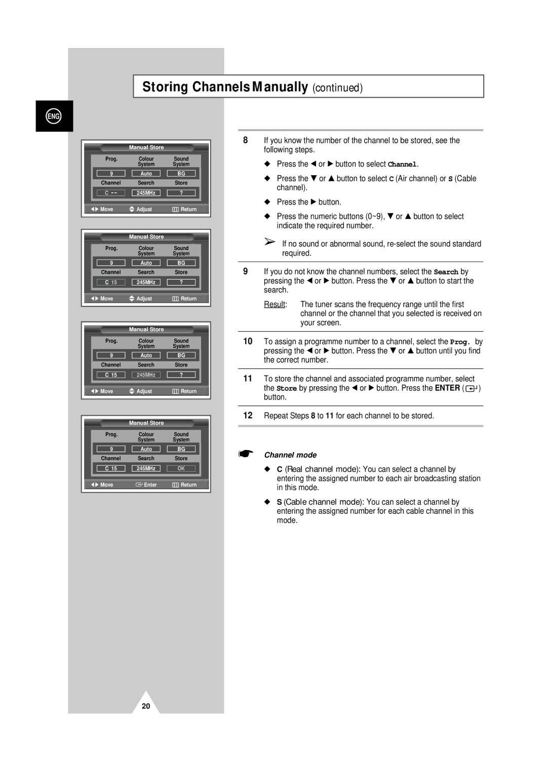 Samsung PS-50P4H manual Channel mode 