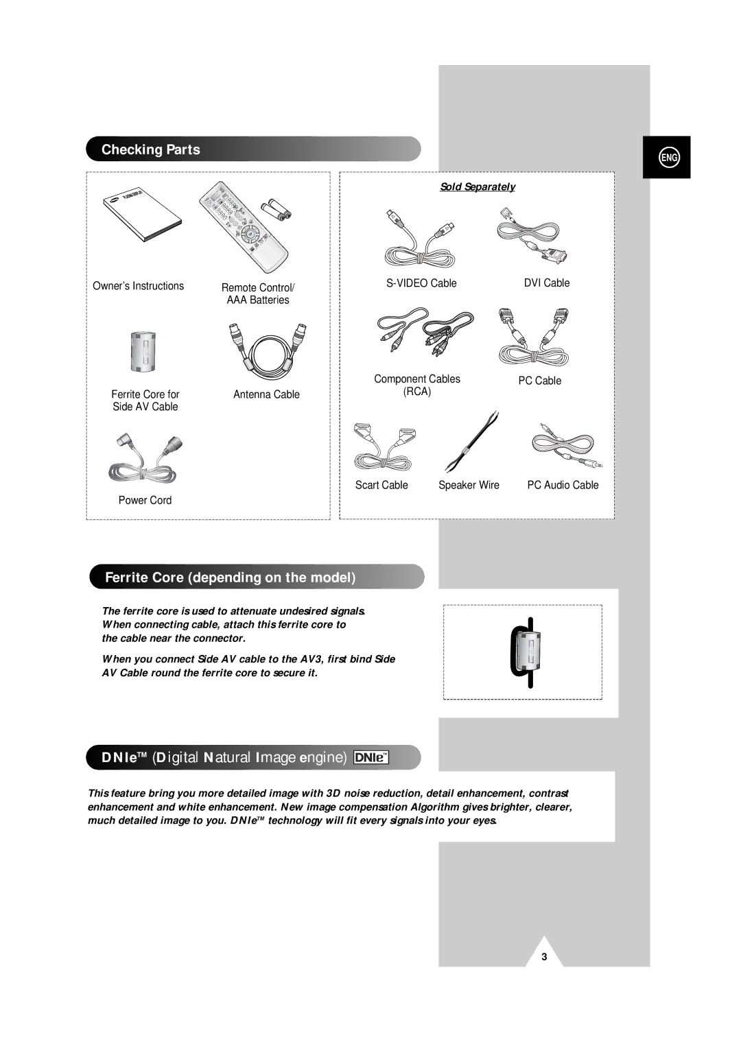 Samsung PS-50P4H manual Owner’s Instructions, Power Cord, Video Cable DVI Cable, PC Cable, Scart Cable Speaker Wire 