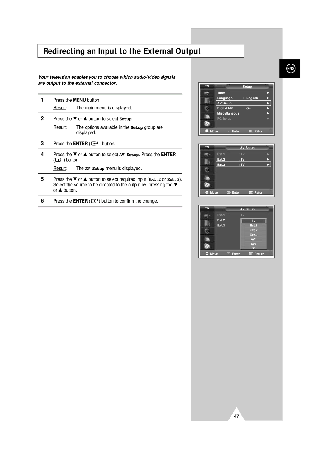 Samsung PS-50P4H manual Redirecting an Input to the External Output 