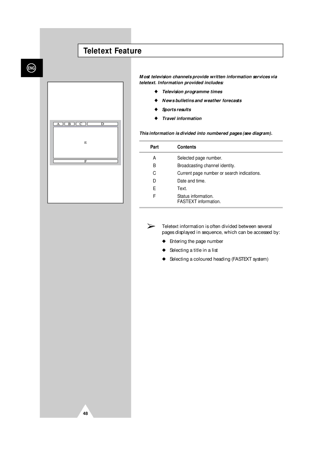 Samsung PS-50P4H manual Teletext Feature, Contents 