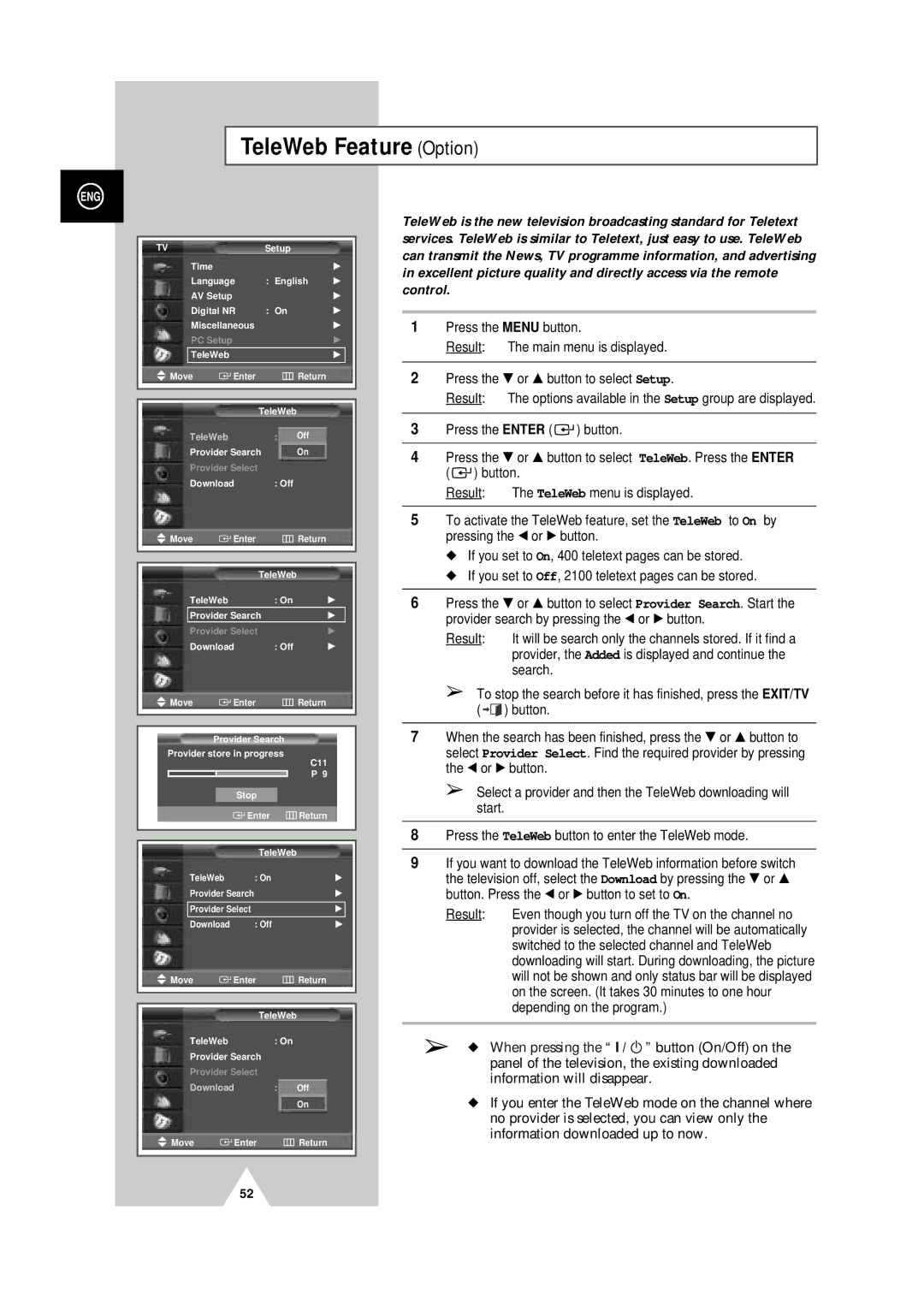 Samsung PS-50P4H manual TeleWeb Feature Option 