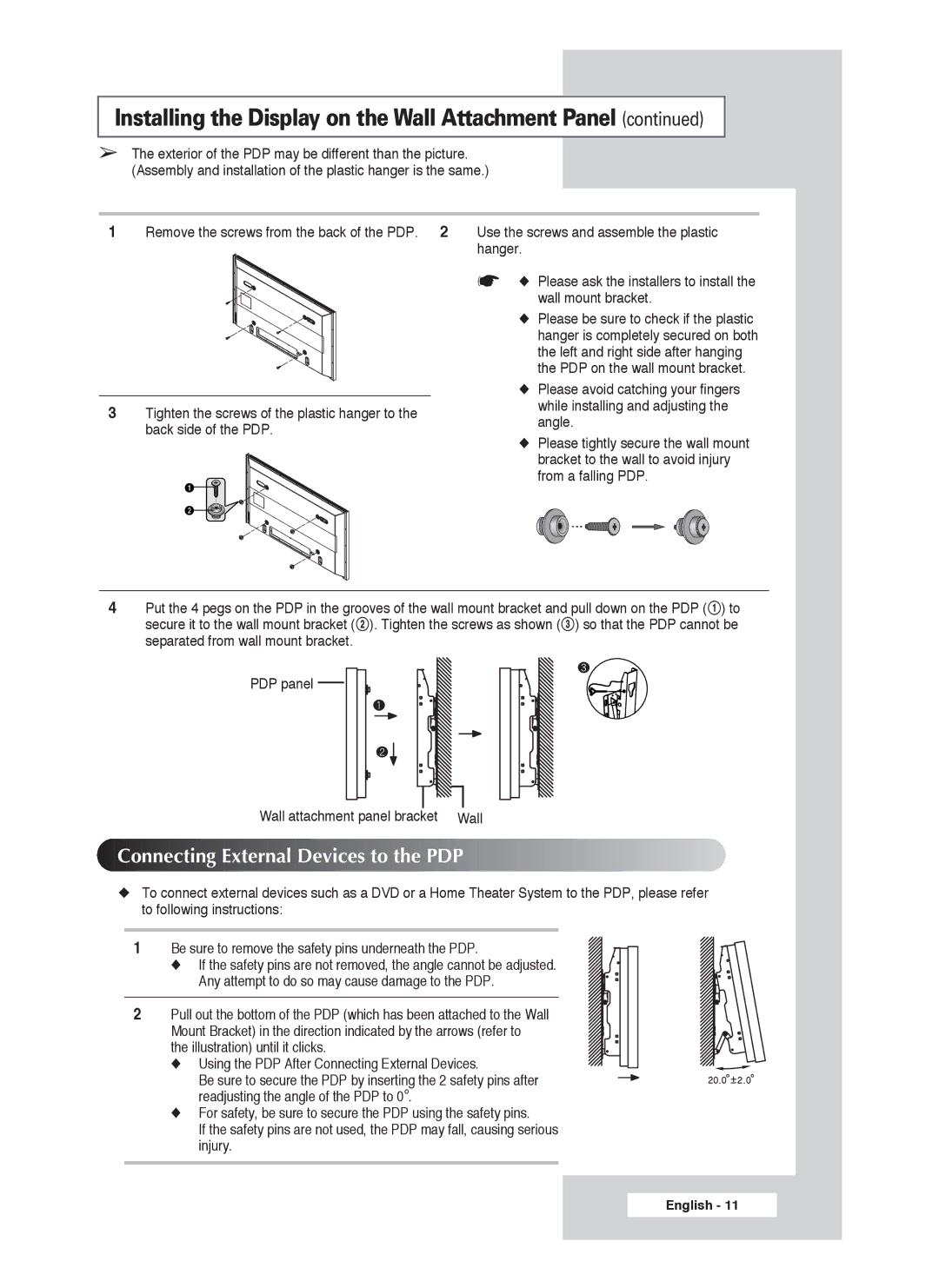 Samsung PS-50P4H1 manual Connecting External Devices to the PDP 