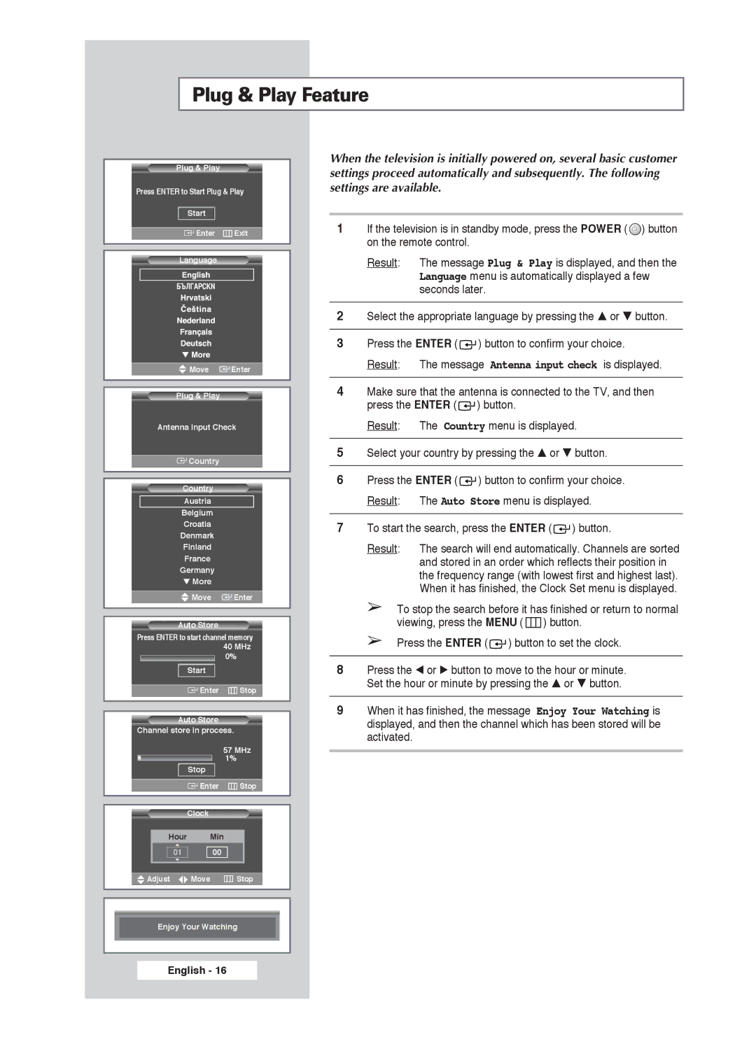 Samsung PS-50P4H1 manual Plug & Play Feature, To start the search, press the Enter button 