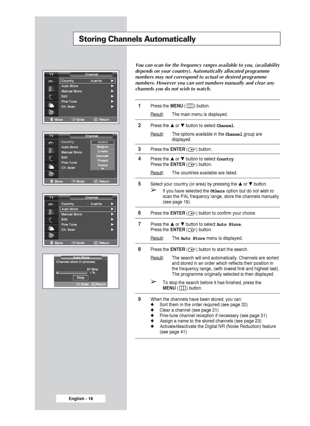 Samsung PS-50P4H1 manual Storing Channels Automatically 