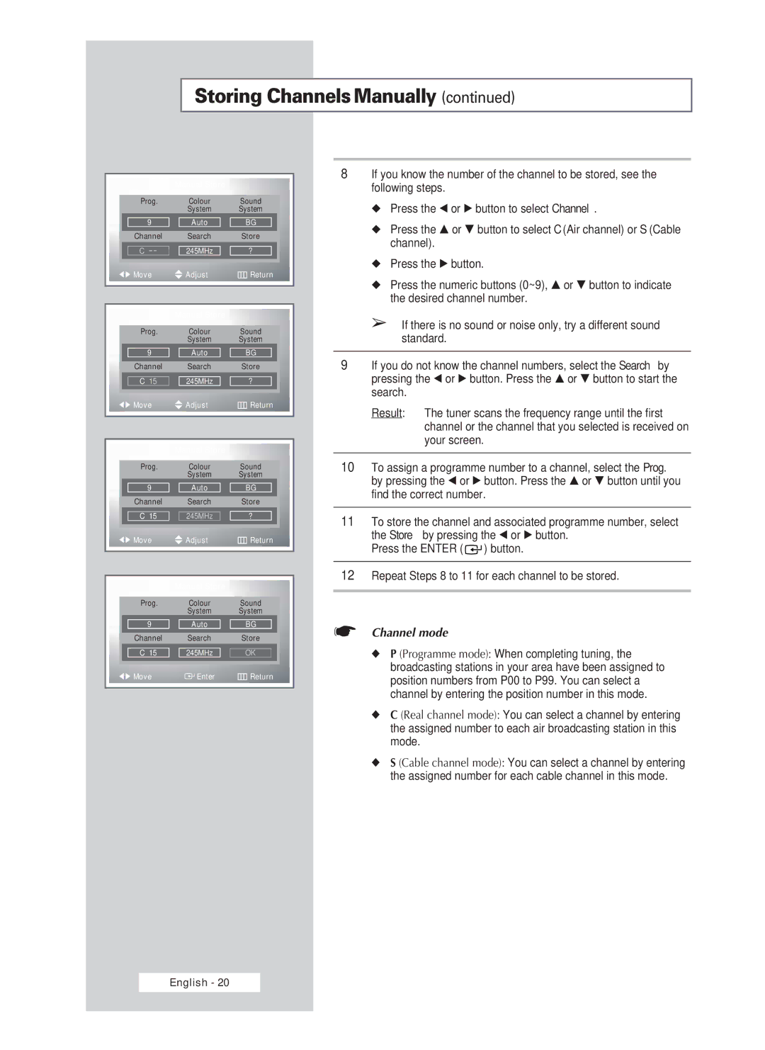 Samsung PS-50P4H1 manual Channel mode 