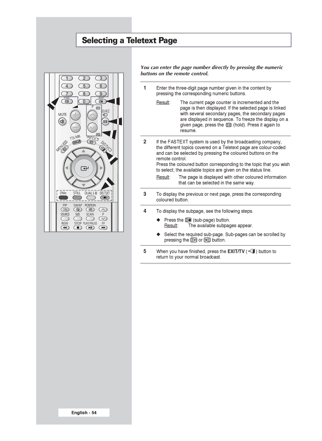 Samsung PS-50P4H1 manual Selecting a Teletext 