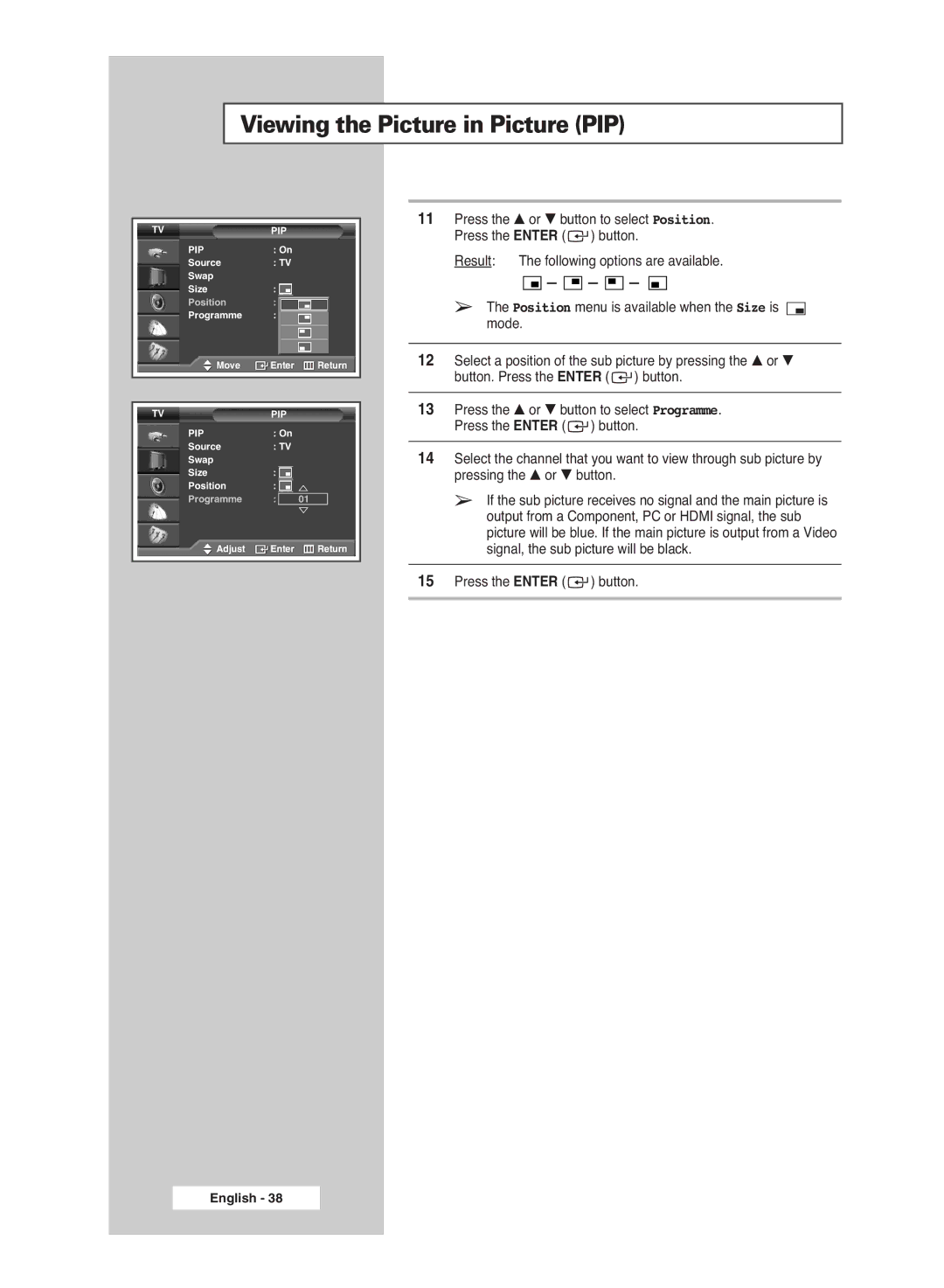 Samsung PS-50P5H, PS-42P5H manual Tvpip PIP 