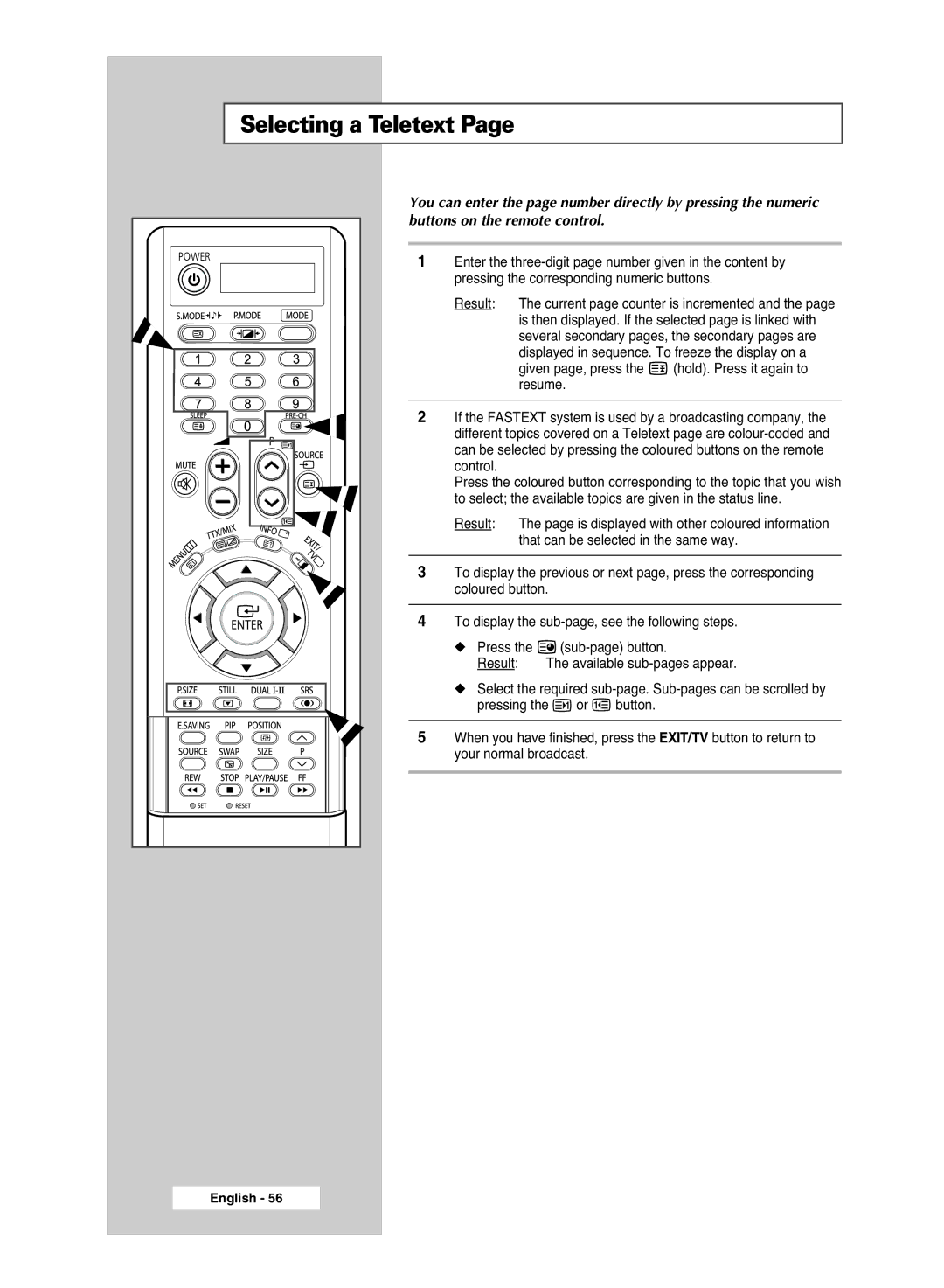 Samsung PS-50P5H Enter the three-digit page number given in the content by, Pressing the corresponding numeric buttons 