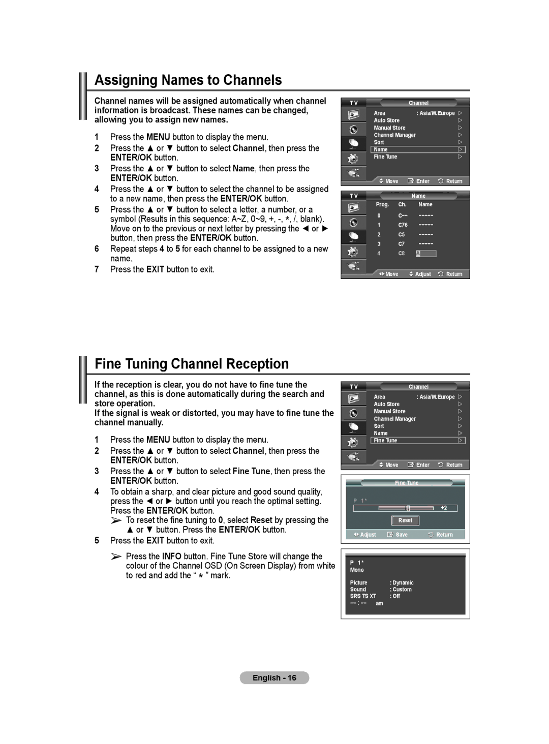 Samsung PS-50Q91HP, PS-42Q91HP manual Assigning Names to Channels, Fine Tuning Channel Reception 