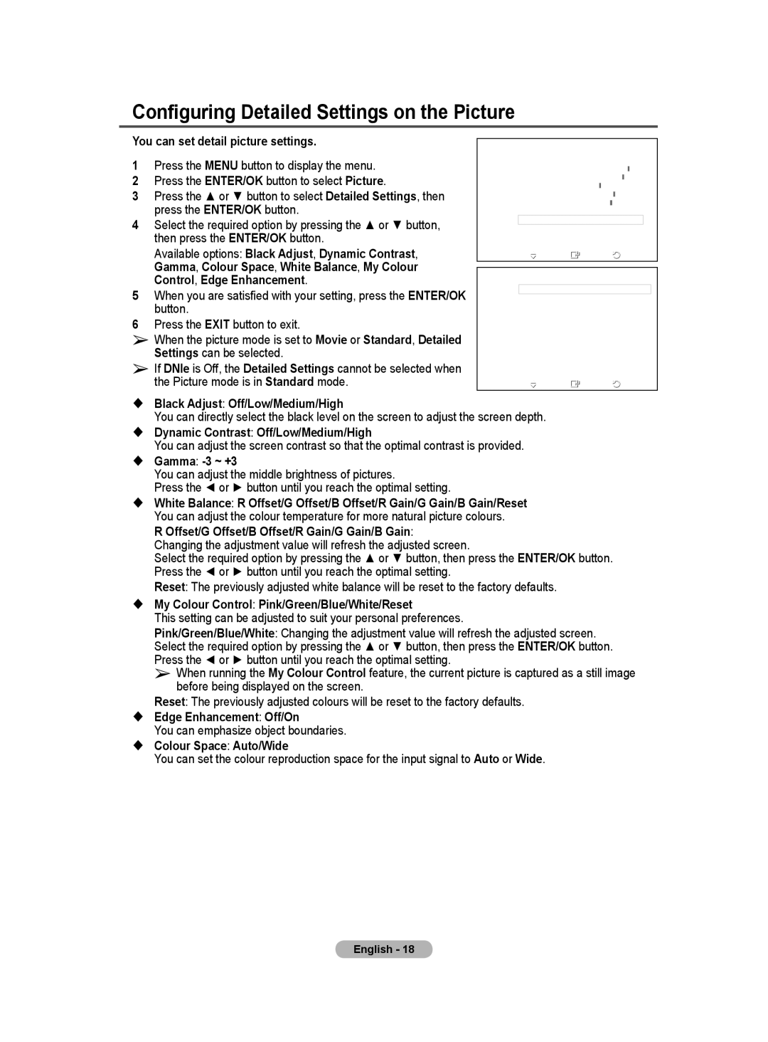 Samsung PS-50Q91HP, PS-42Q91HP manual Configuring Detailed Settings on the Picture 