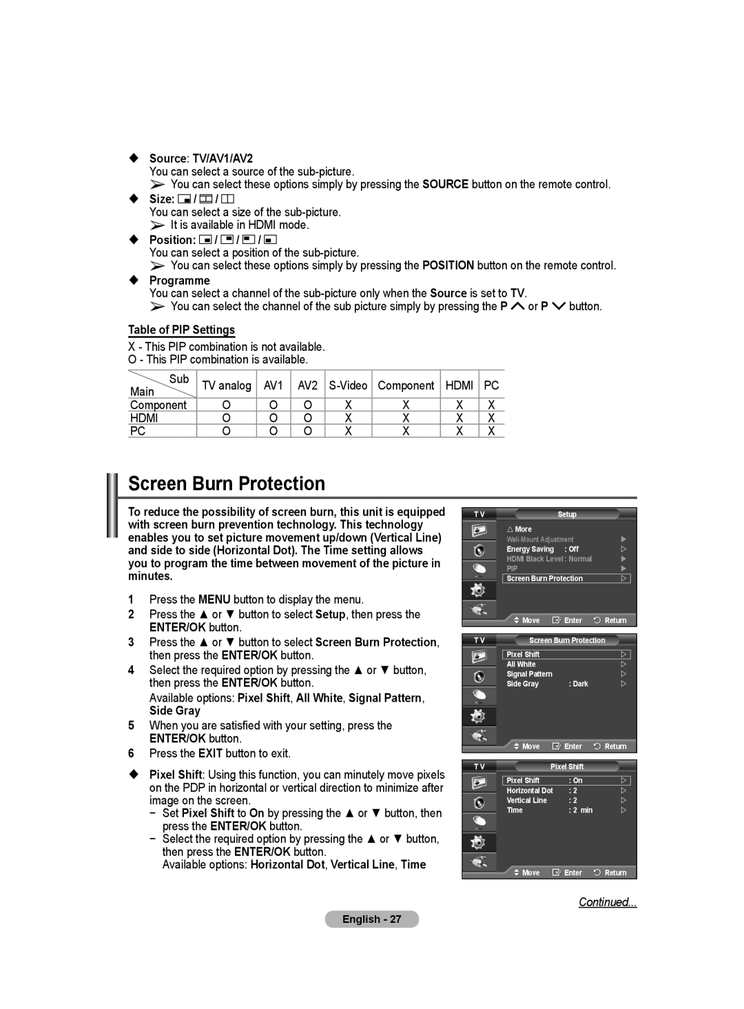 Samsung PS-42Q91HP, PS-50Q91HP manual Screen Burn Protection 