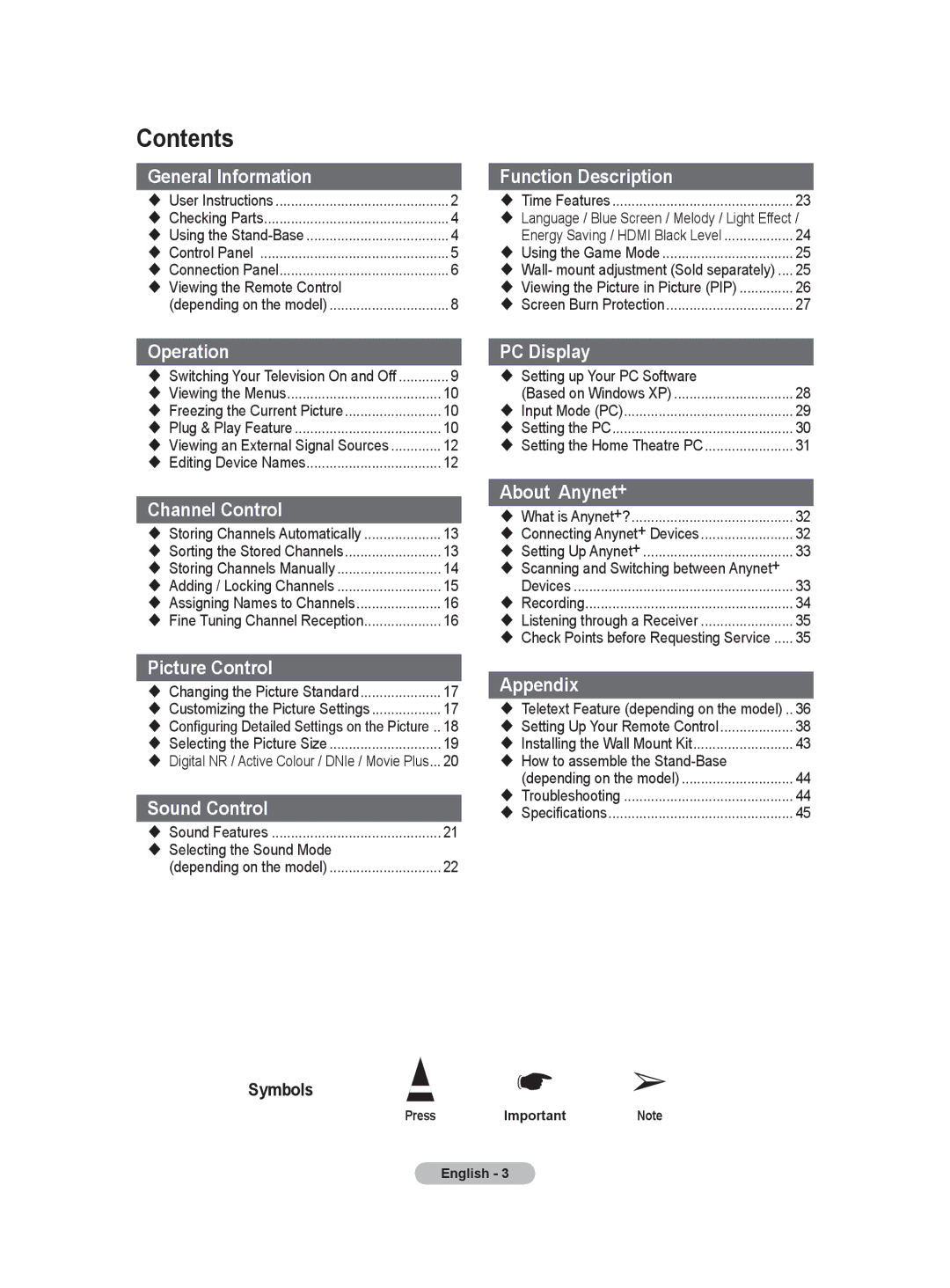 Samsung PS-42Q91HP, PS-50Q91HP manual Contents 