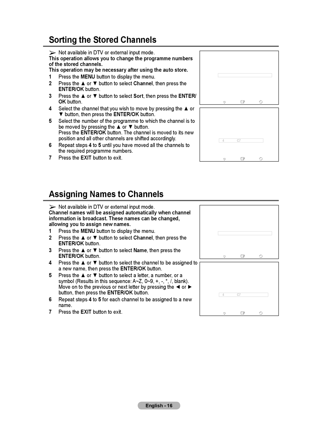 Samsung PS-58P96FD manual Sorting the Stored Channels, Assigning Names to Channels 