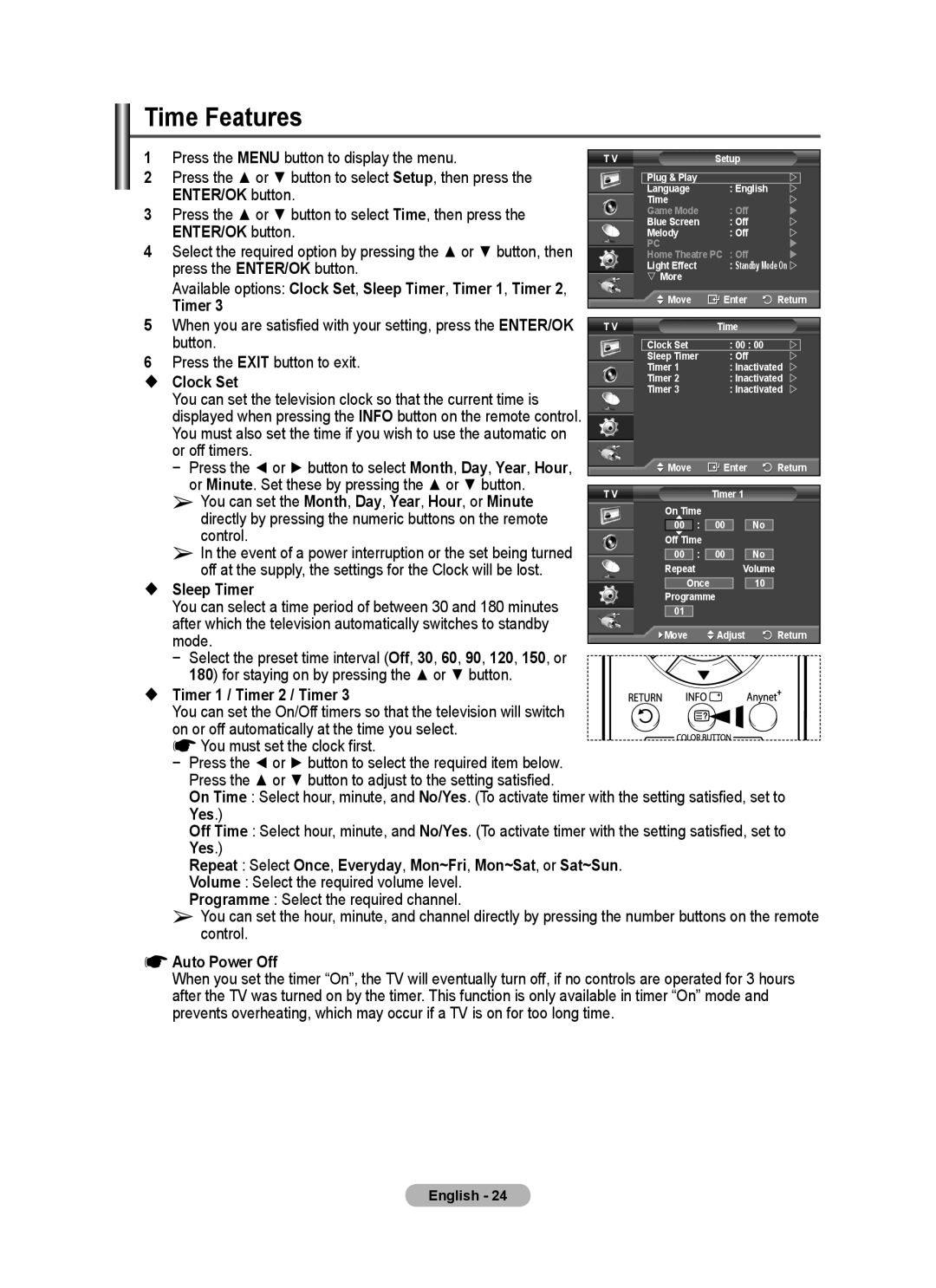 Samsung PS-58P96FD manual Time Features 