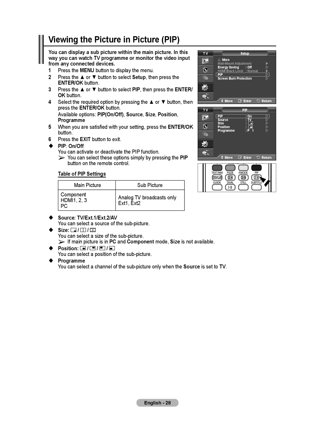 Samsung PS-58P96FD manual Viewing the Picture in Picture PIP 