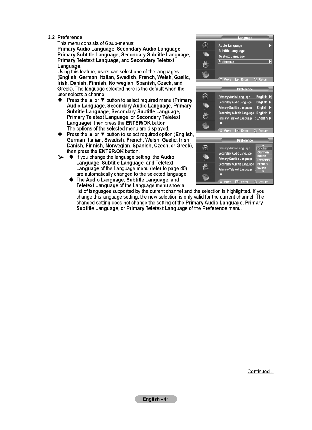 Samsung PS-58P96FD manual This menu consists of 6 sub-menus, User selects a channel, Then press the ENTER/OK button 