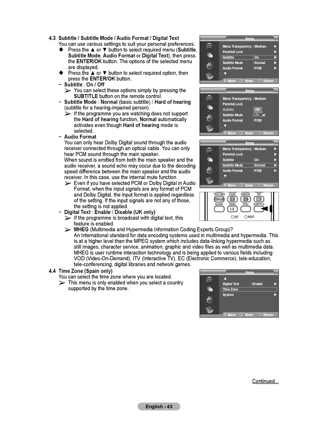 Samsung PS-58P96FD manual Are displayed, Subtitle On / Off, Subtitle button on the remote control, Selected, Audio Format 