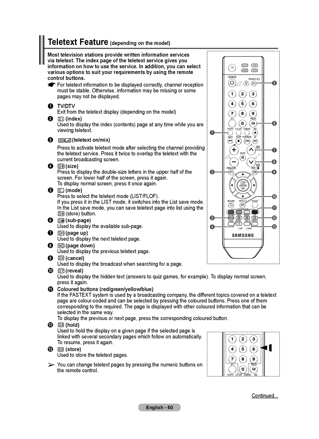 Samsung PS-58P96FD Teletext Feature depending on the model, Exit from the teletext display depending on the model, Index 