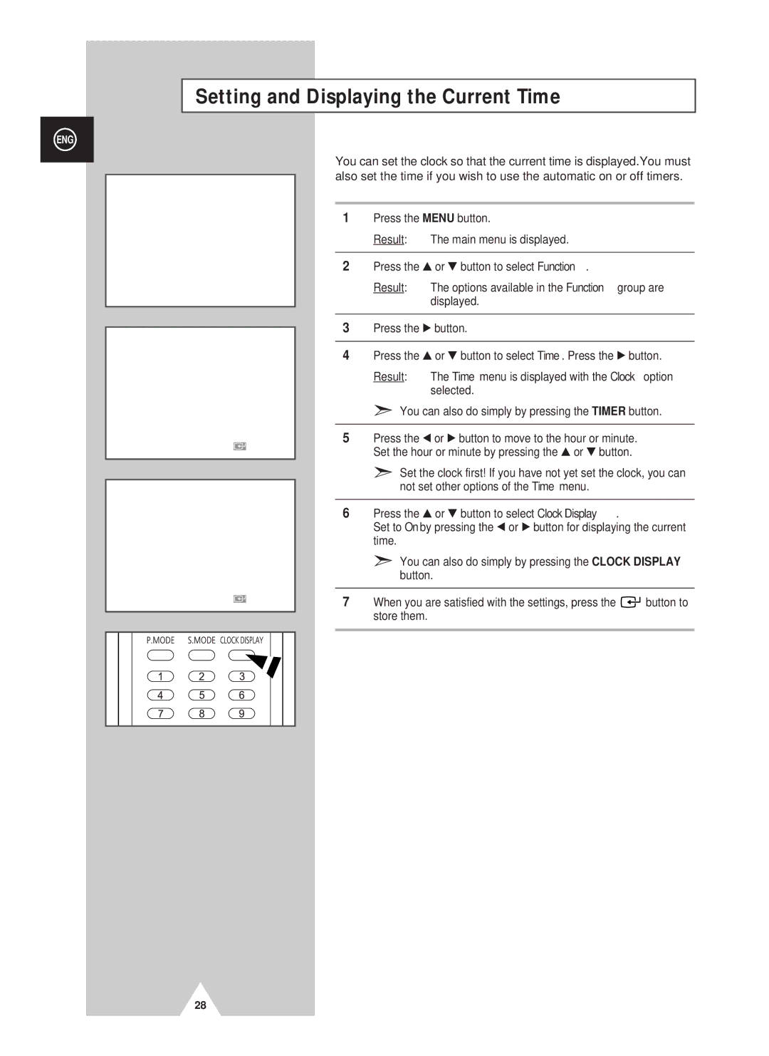 Samsung PS42D4ST manual Setting and Displaying the Current Time 