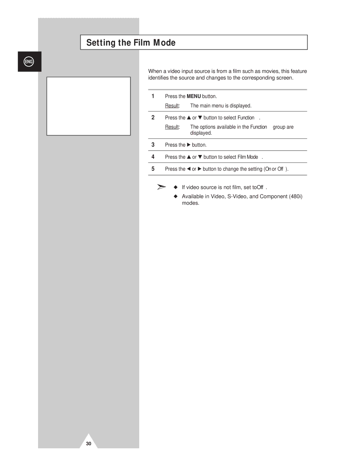 Samsung PS42D4ST manual Setting the Film Mode 