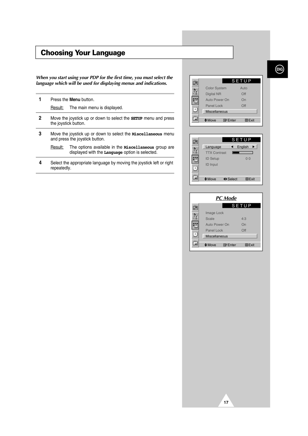 Samsung PS42P2S manual Choosing Your Language 