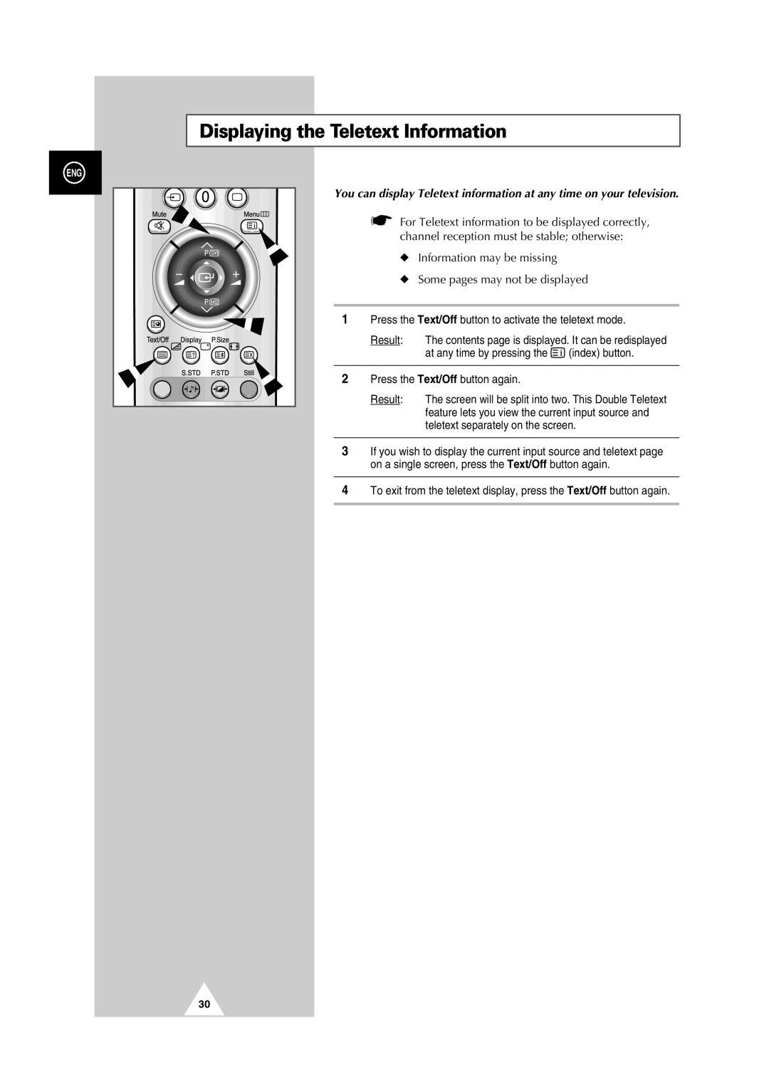 Samsung PS42P2S manual Displaying the Teletext Information 