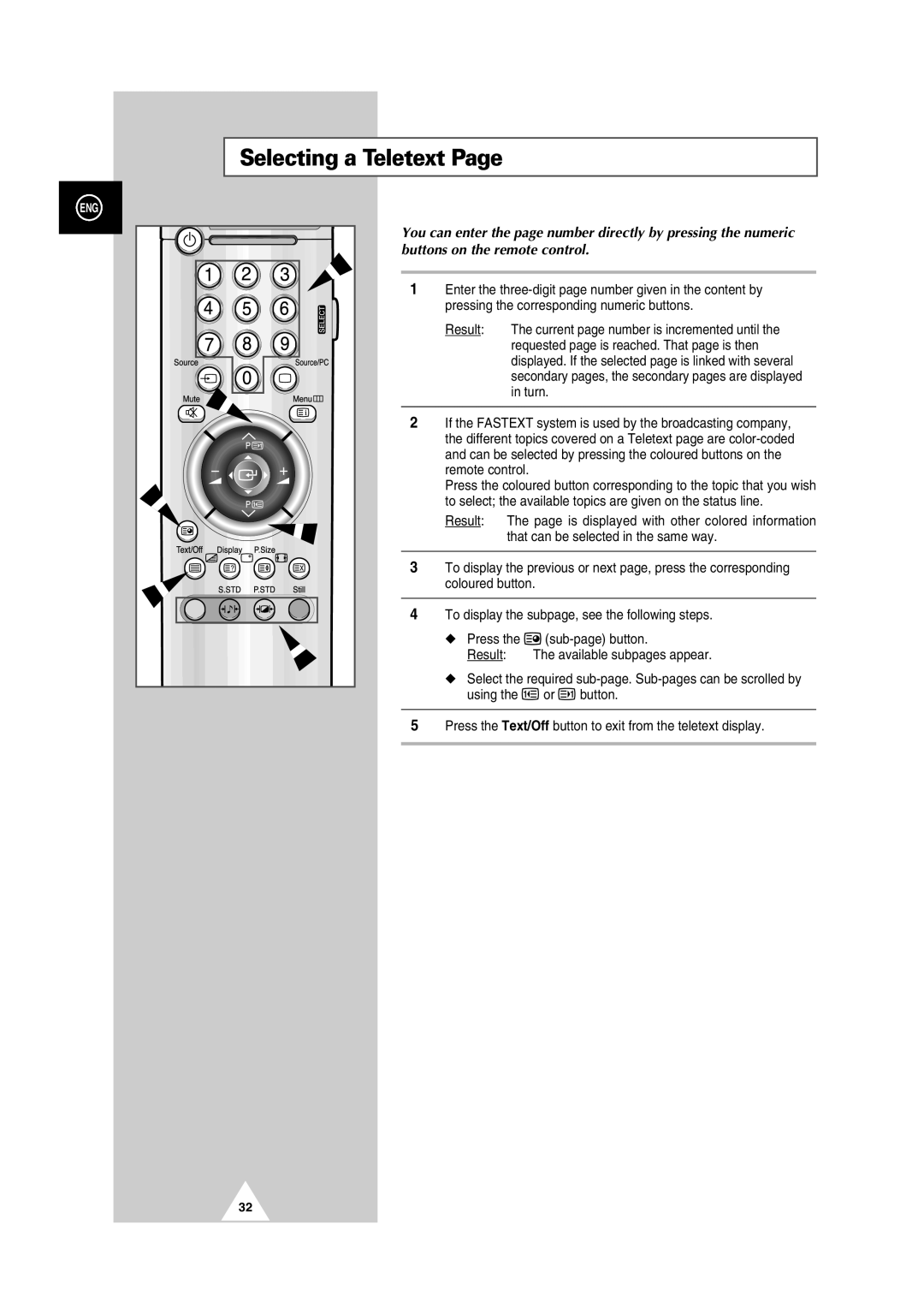 Samsung PS42P2S manual Selecting a Teletext 