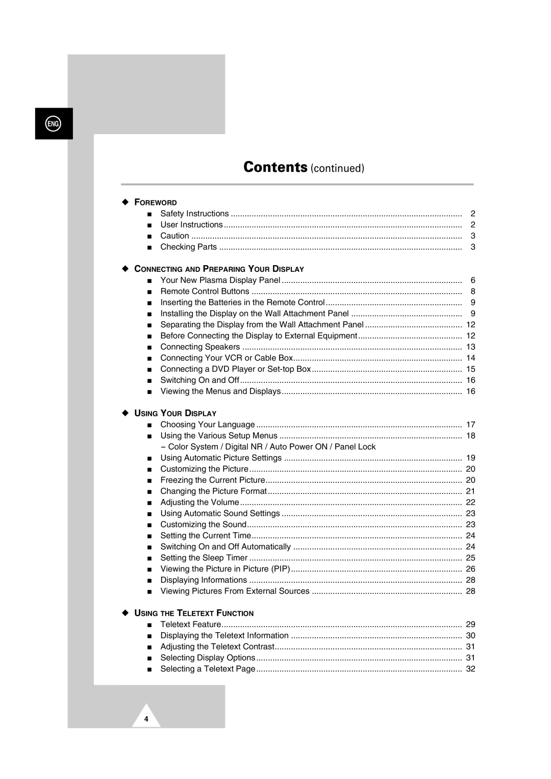 Samsung PS42P2S manual Contents 