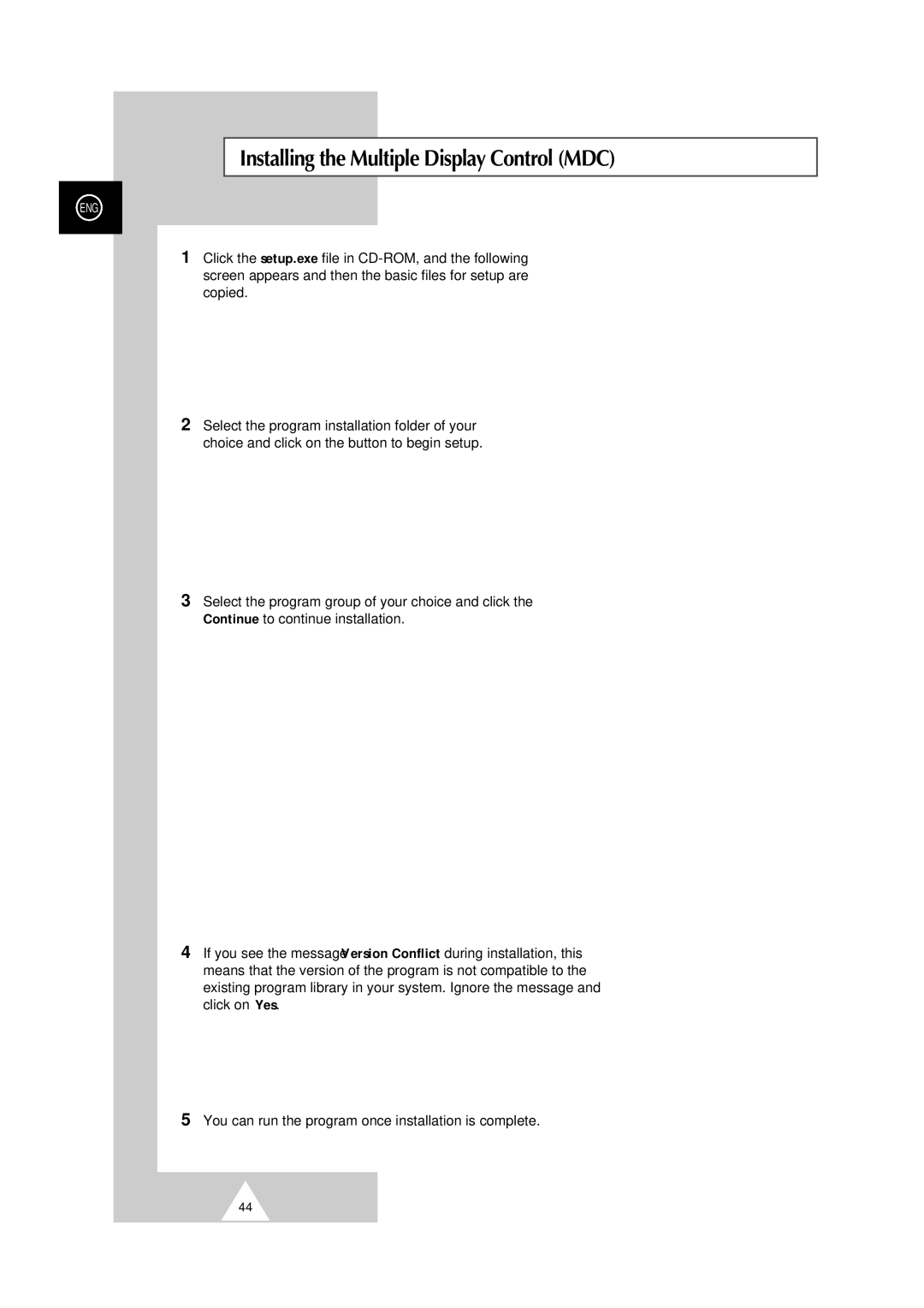 Samsung PS42P2S manual Installing the Multiple Display Control MDC 