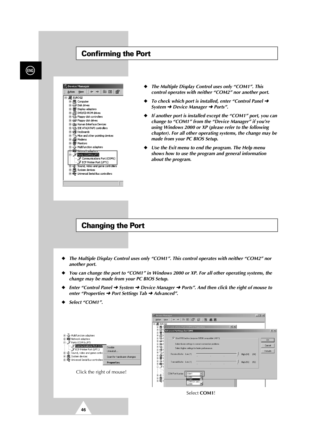 Samsung PS42P2S manual Confirming the Port, Changing the Port 