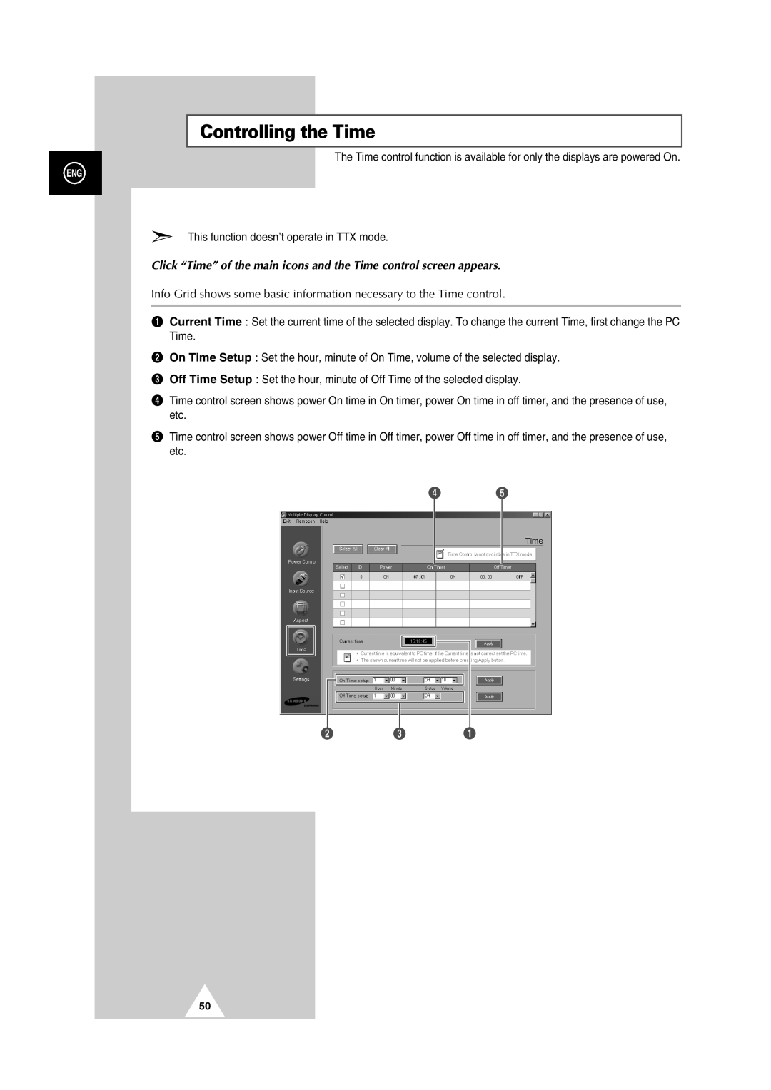 Samsung PS42P2S manual Controlling the Time 