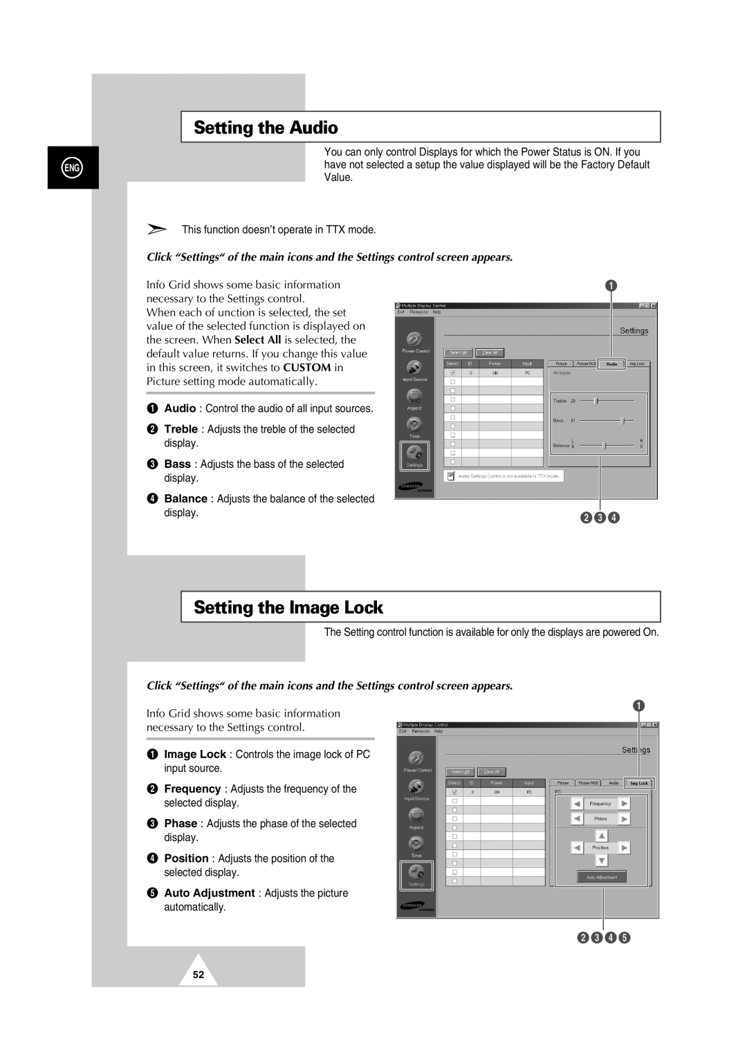 Samsung PS42P2S manual Setting the Audio, Setting the Image Lock 