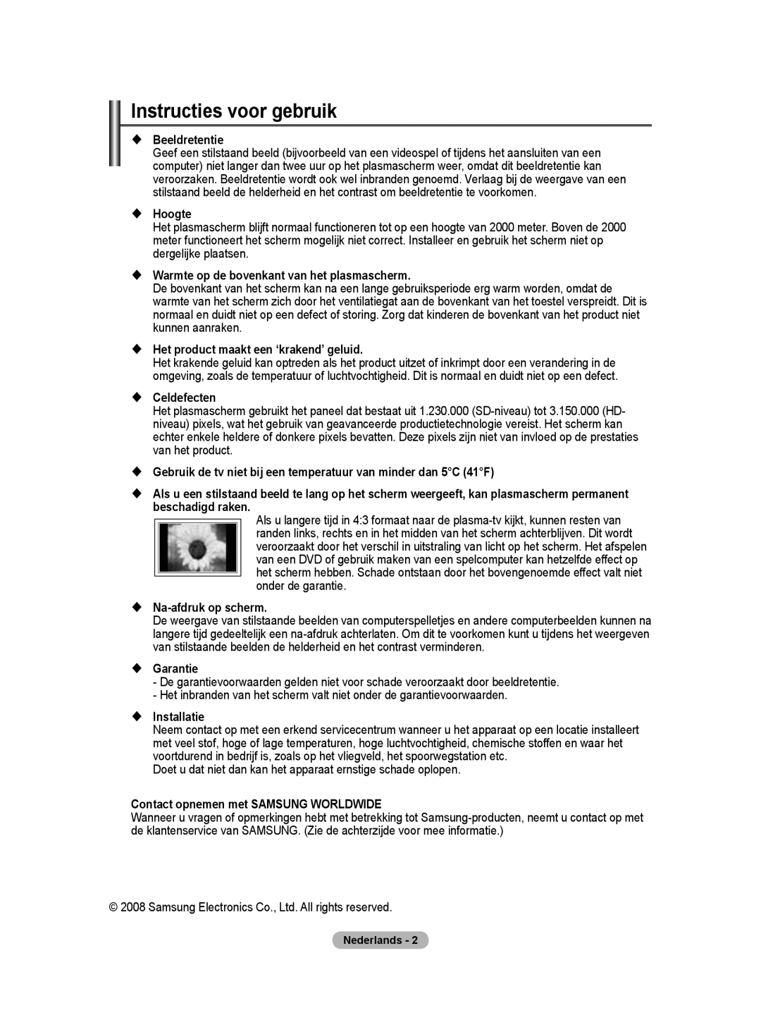 Samsung PS50A40 user manual Instructies voor gebruik 