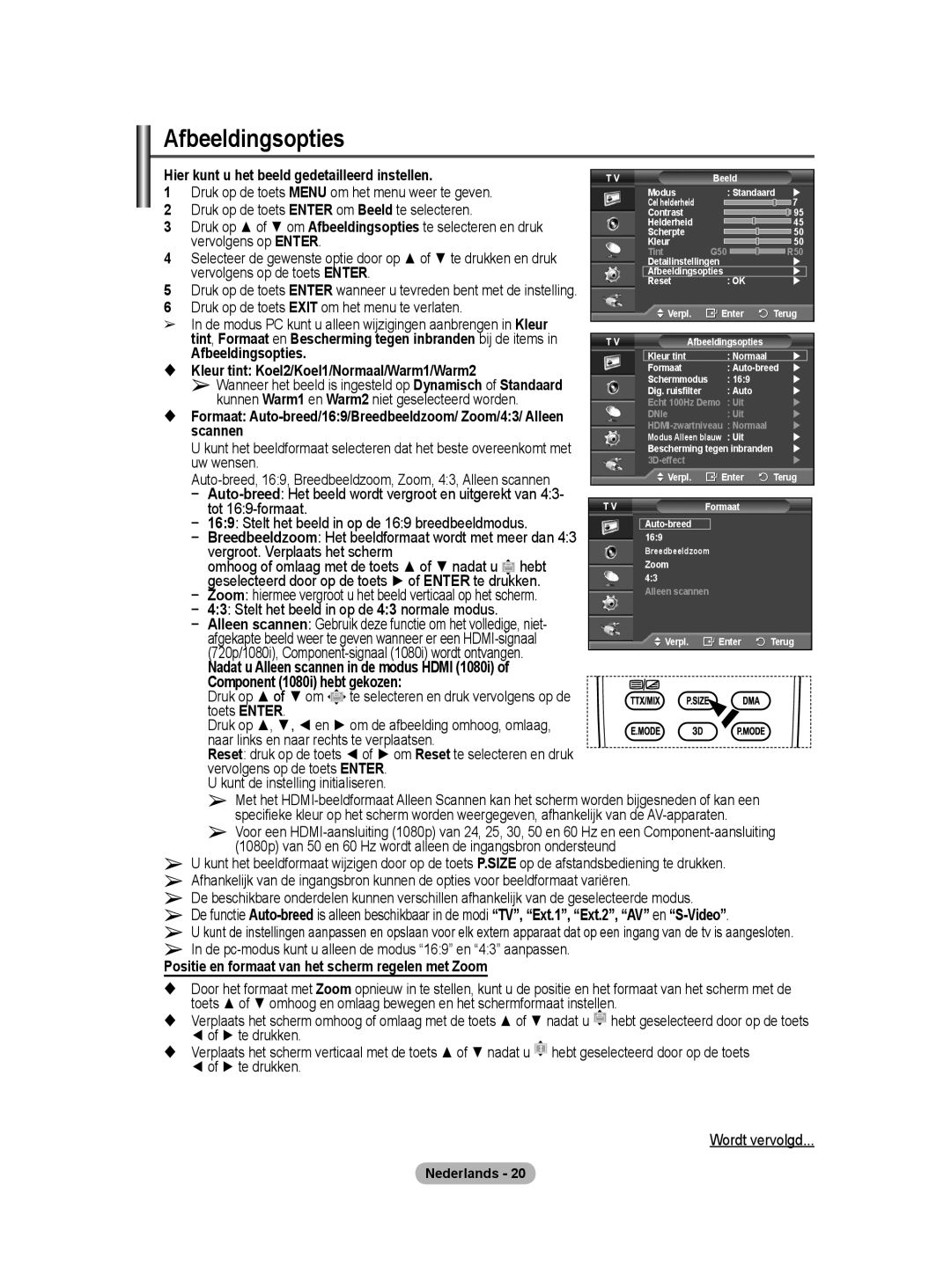 Samsung PS50A40 user manual Afbeeldingsopties 