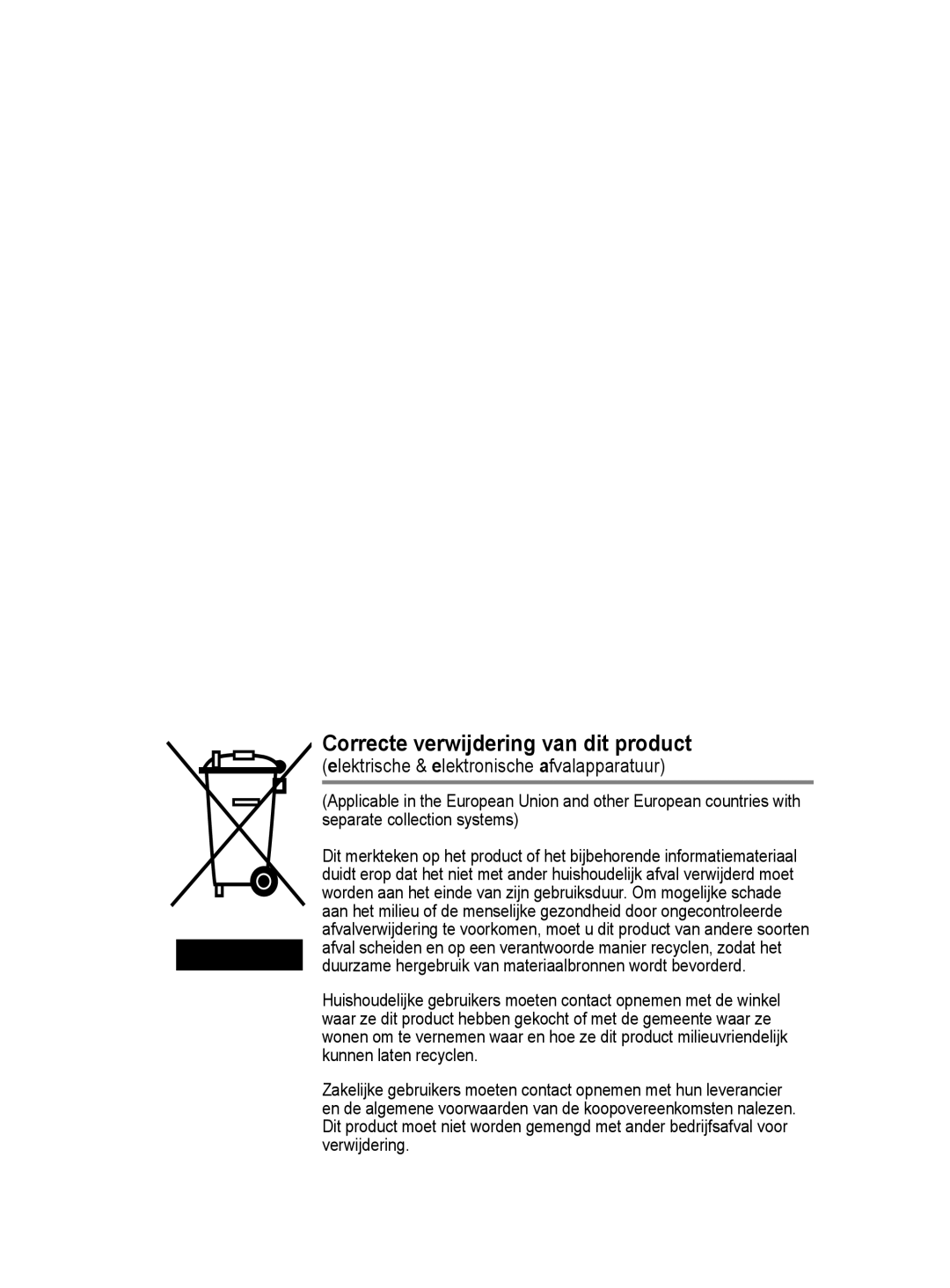 Samsung PS50A40 user manual Correcte verwijdering van dit product 