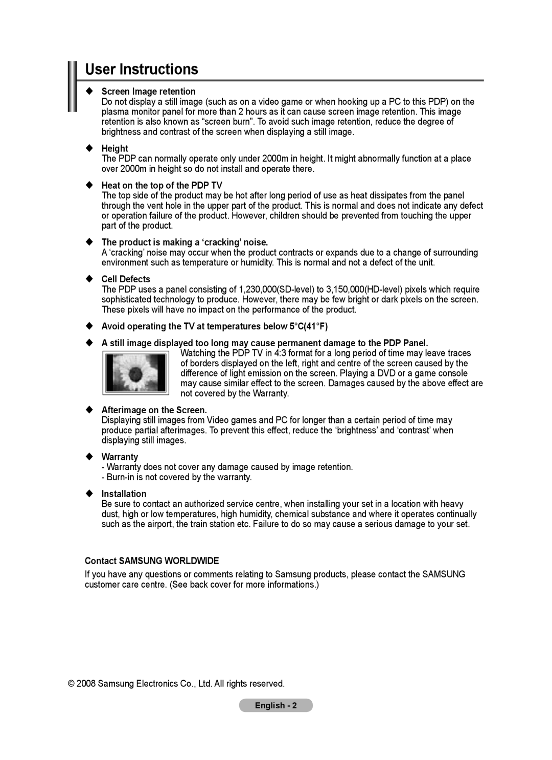 Samsung PS50A40 user manual User Instructions 