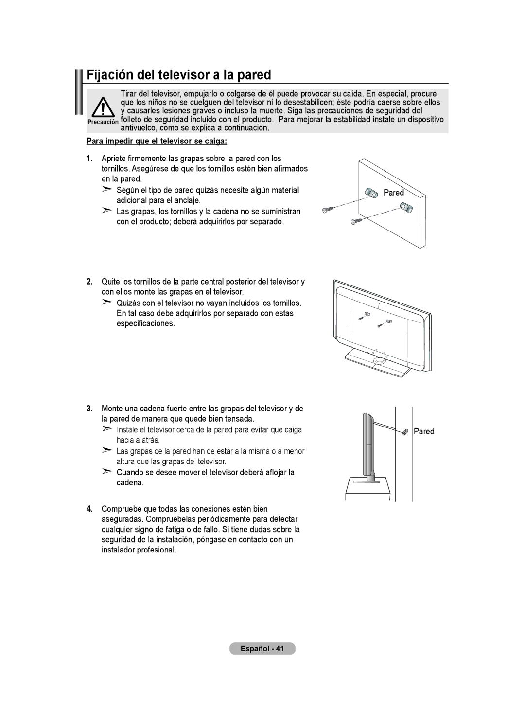 Samsung PS50A40 user manual Pared 