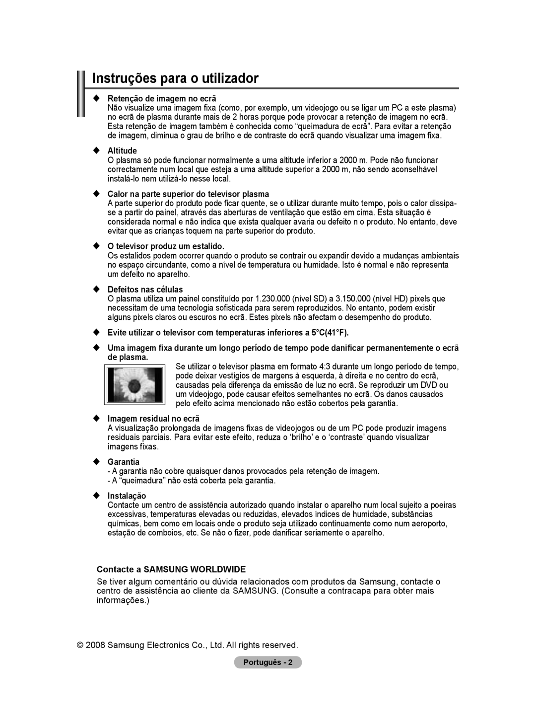 Samsung PS50A40 user manual Instruções para o utilizador 