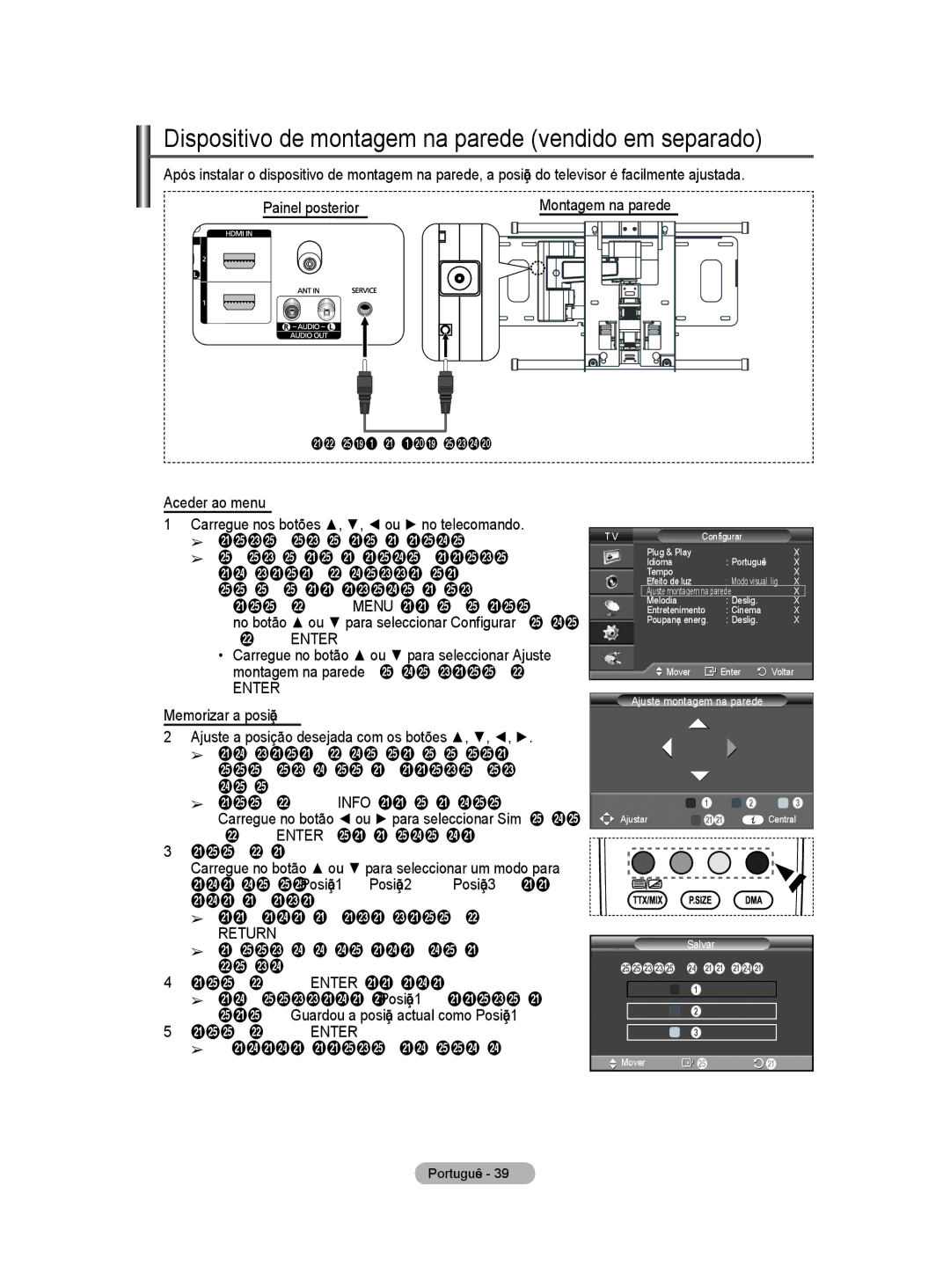 Samsung PS50A40 user manual Dispositivo de montagem na parede vendido em separado, Aceder ao menu, Memorizar a posição 