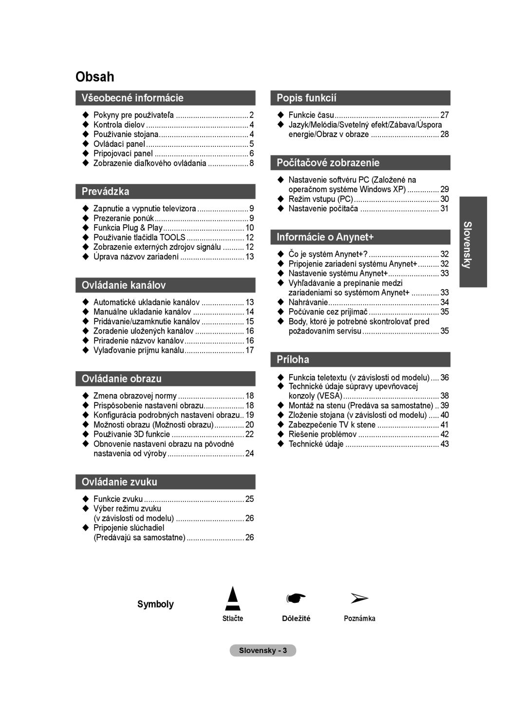 Samsung PS50A40 user manual  Obnovenie nastavení obrazu na pôvodné,  Jazyk/Melódia/Svetelný efekt/Zábava/Úspora 