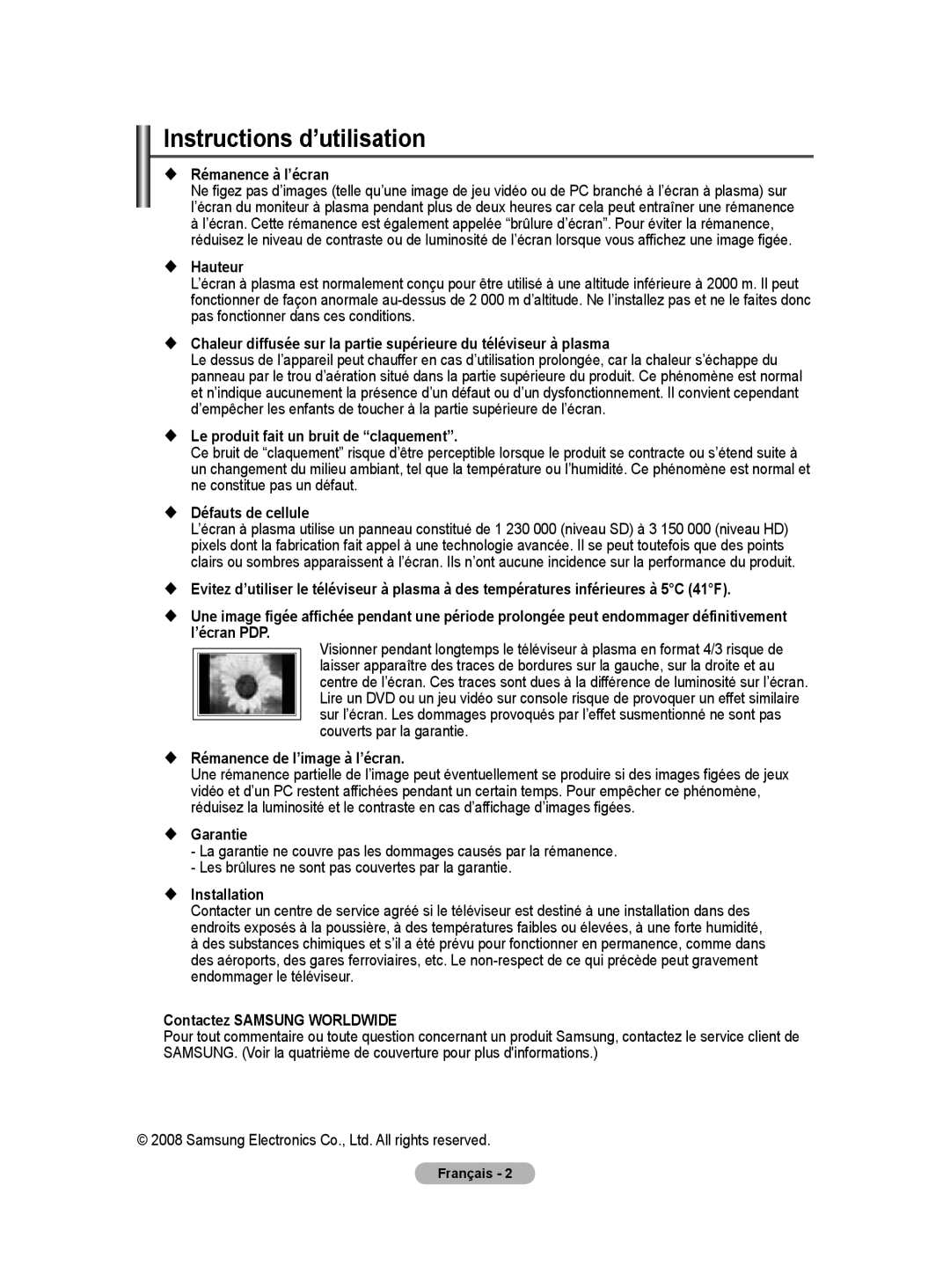 Samsung PS50A40 user manual Instructions d’utilisation 