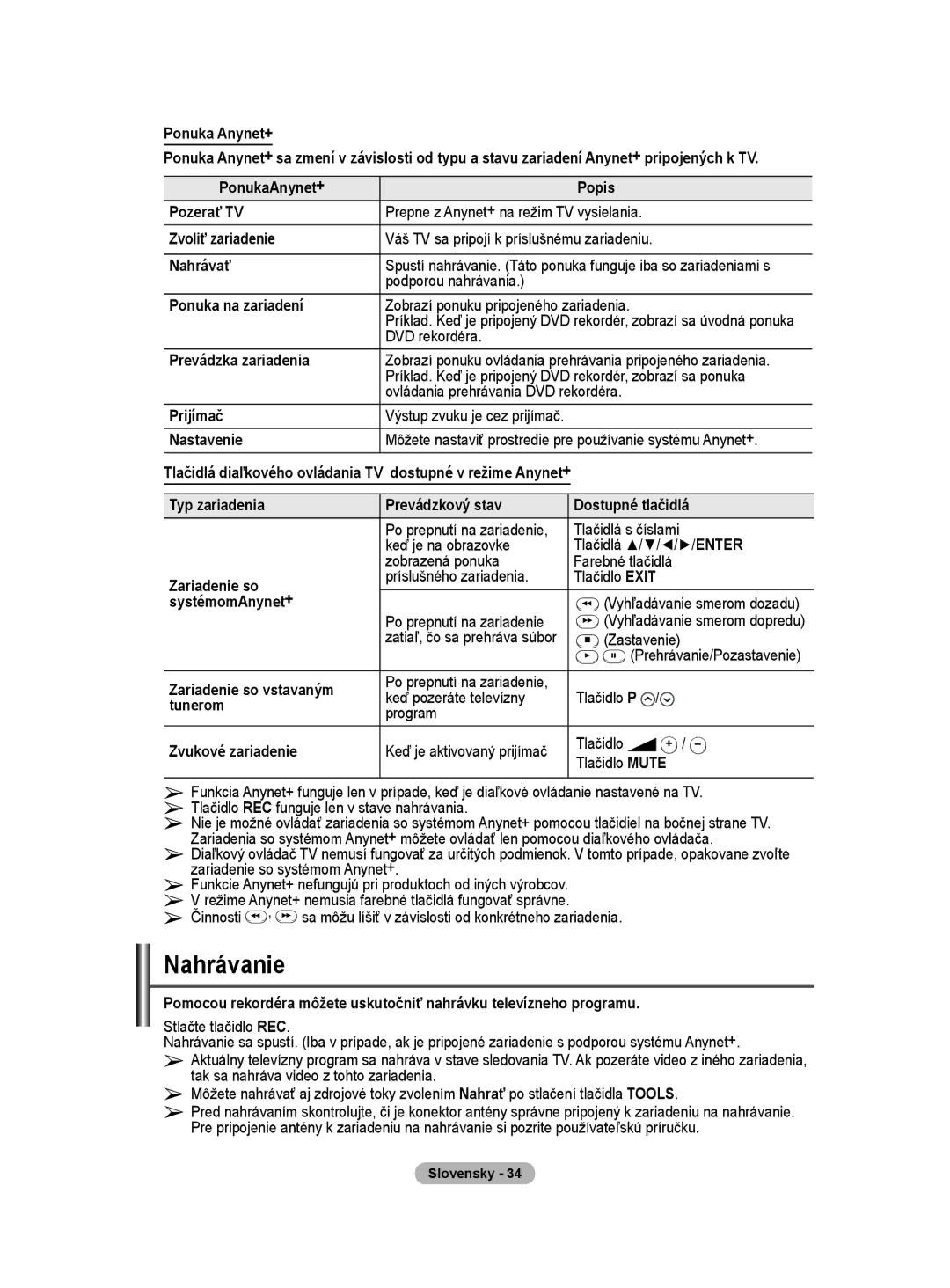 Samsung PS50A40 user manual Nahrávanie 