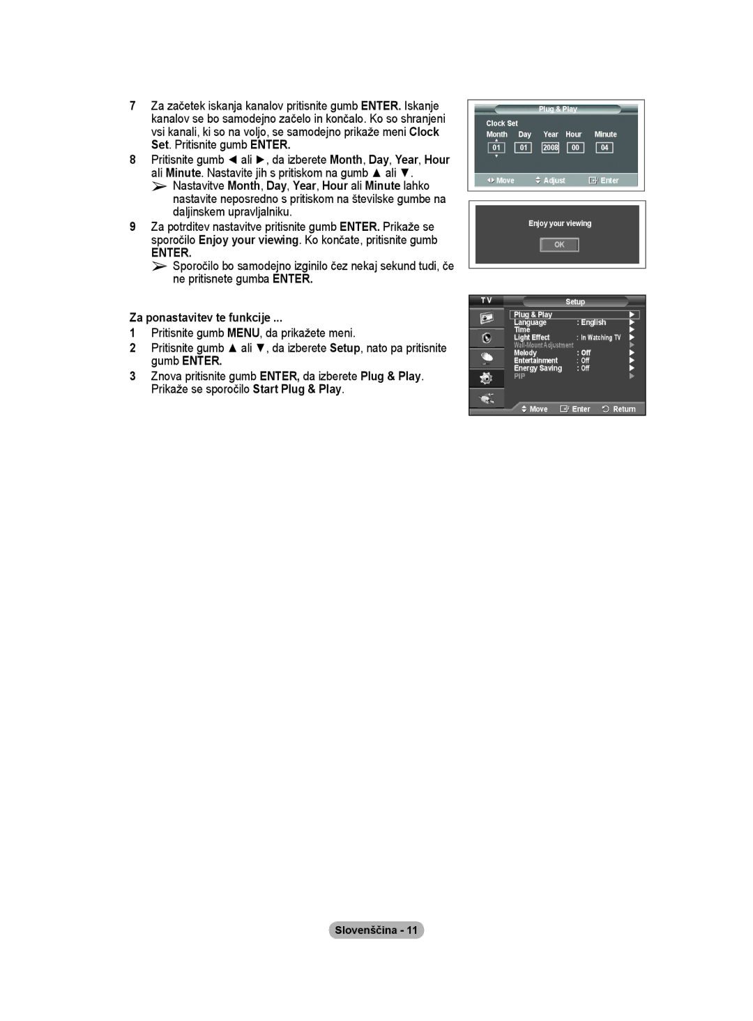 Samsung PS50A40 user manual Za ponastavitev te funkcije 