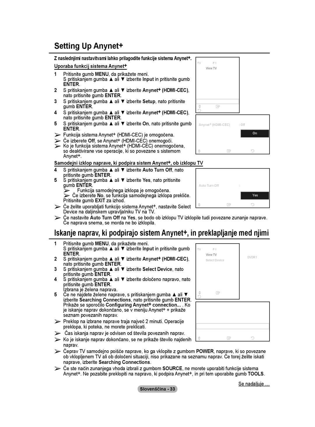 Samsung PS50A40 user manual Pritisnite gumb MENU, da prikažete meni, Nato pritisnite gumb Enter, Gumb Enter 